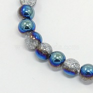 Round Half Electroplate Crackle Quartz Beads Strands, Synthetic, Blue, 8mm, Hole: 1mm, about 53pcs/strand, 15.7 inch(X-G-P060-8mm-01)