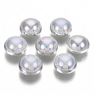 ABS Plastic Imitation Pearl Sewing Buttons, AB Color, with Brass Findings, Silver Color Plated, Lavender, 8~8.5x6mm, Hole: 1mm(BUTT-S005-8mm-03S)