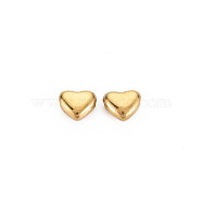 Ion Plating(IP) 304 Stainless Steel Beads, Heart, Real 14K Gold Plated, 6x6.5x3mm, Hole: 0.8mm(STAS-N097-217)