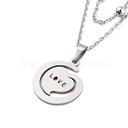 Stainless Steel Pendants Necklaces, Cable Chain Necklaces, Heart, 17.40 inch(44.2cm) Pendant: 20x16mm(NJEW-U003-01B-P)