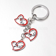 Platinum Zinc Alloy Enamel Keychain, with Rhinestones, Heart with Word Love, For Valentine's Day, Red, 110x25mm(X-KEYC-O008-24)