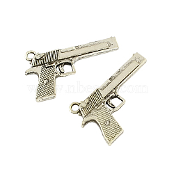 Tibetan Style Alloy Handgun/Pistol Pendants, Cadmium Free & Lead Free, Antique Silver, 34.7x20x4mm, Hole: 2.5mm, about 102pcs/500g(TIBEP-Q043-128-RS)