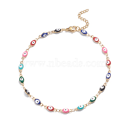 304 Stainless Steel Anklets, with Enamel and Lobster Claw Clasps, Evil Eye, Colorful, Golden, 9-5/8 inch(24.5cm)(AJEW-G024-02G)