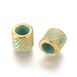 Alloy Beads, Column, Golden & Green Patina, 5x5mm, Hole: 3.5mm(PALLOY-E566-03GG)
