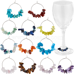 Gemstone Chips Wine Glass Charms, with Brass Findings, 35mm, 24pcs/box(AJEW-SC0002-48)