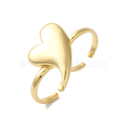 Rack Plating Heart Brass Open Cuff Double Rings for Women, Cadmium Free & Lead Free, Long-Lasting Plated, Real 18K Gold Plated, Heart: 24x20mm(RJEW-G320-01G)