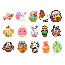 15Pcs 15 Styles Easter Theme Food Grade Eco-Friendly Silicone Beads, Mixed Color, Mixed Shapes, 25~31x16.5~30x7.5~9mm, Hole: 2~4mm, 1pc/style(SIL-CJ0002-71)