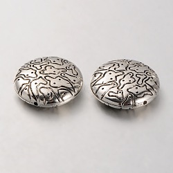 CCB Plastic Carved Beads, Flat Round, Antique Silver, 26x8mm, Hole: 1mm(CCB-J029-71AS)