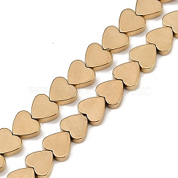 Electroplated Synthetic Non-magnetic Hematite Beads Strands, Heart, Real 24K Gold Plated, 6x6x2mm, Hole: 1mm, about 73pcs/strand, 15.75''(40cm)(G-G174-F01-01)