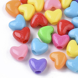 Opaque Acrylic European Beads, Large Hole Beads, Heart, Mixed Color, 9~10x12x7mm, Hole: 4mm, about 1300pcs/500g(MACR-N008-11)