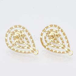 304 Stainless Steel Stud Earring Findings, with Loop, Teardrop, Golden, 22.5x14mm, Hole: 1mm, pin: 0.7mm.(X-STAS-S079-40A)