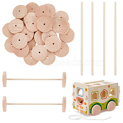 30 Set Chinese Cherry Wood Unfinshed Wheel & Stick, DIY Wooden Craft, BurlyWood, Stick: 15x0.4cm, Wheel: 3.8x0.6cm, Hole: 3.7mm, 3pcs/set(DIY-OC0010-68A)