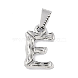 Non-Tarnish 304 Stainless Steel Pendants, Bamboo Style, Stainless Steel Color, Letter.E, 18x12x3mm, Hole: 3x7mm(STAS-F235-01P-E)