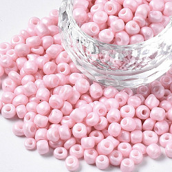 6/0 Glass Seed Beads, Baking Paint, Round Hole, Round, Pink, 4~5x3~5mm, Hole: 1.2~1.5mm, about 4500pcs/Pound(SEED-S058-A-F250)
