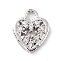 Eco-Friendly Brass Micro Pave Clear Cubic Zirconia Charms, Cadmium Free & Lead Free, Heart, Real Platinum Plated, 13.5x10.5x2mm, Hole: 2mm(ZIRC-C027-04P-RS)