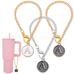 Flat Round with Letter Alloy Enamel Wine Glass Charms, with Iron Twisted Chains and Zinc Alloy Lobster Claw Clasps, Letter A, 128mm, 3pcs/set(AJEW-AB00184-01)