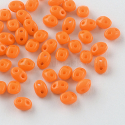 2-Hole Seed Beads, Czech Glass Beads, Dark Orange, 5x3.5x3mm, Hole: 0.5mm, about 650pcs/bag(GLAA-R159-12)