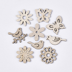 Laser Cut Wood Shapes, Unfinished Wooden Embellishments, Wooden Cabochons, Flower & Bird & Butterfly, PapayaWhip, 13.5~28x24.5~31x2.5mm(WOOD-T011-42)