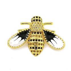 Real 18K Gold Plated Brass Micro Pave Cubic Zirconia Pendant, with Enamel, Bees, Clear, 21x29.5x8mm, Hole: 4x2.5mm(KK-R159-33G)
