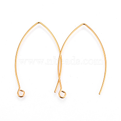 304 Stainless Steel Earring Hooks, Ear Wire, with Horizontal Loop, Golden, 39~40x24x0.9mm, Hole: 2mm, Pin: 0.9mm(X-STAS-F191-02G-A)