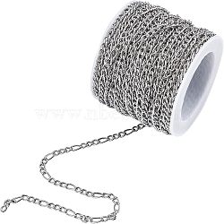 304 Stainless Steel Figaro Chains, Unwelded, with Spool, Stainless Steel Color, 4~6x3mm, about 32.8 Feet(10m)/roll(CHS-UN0001-09)
