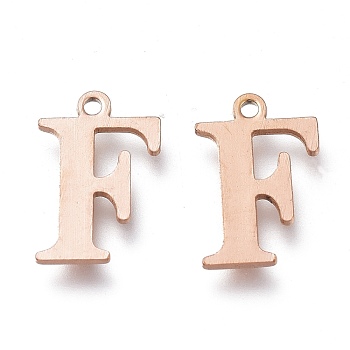 Vacuum Plating  304 Stainless Steel Charms, Laser Cut, Alphabet, Rose Gold, Letter.F, 12.5x8x0.7mm, Hole: 1mm