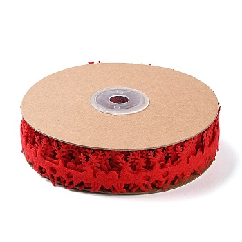 Christmas Loving Deer Felt Lace Trim, Polyester Reindeer Trim Embellishment, for Christmas Party Decoration, Red, 1 inch(25mm), about 10.94 Yards(10m)/Roll