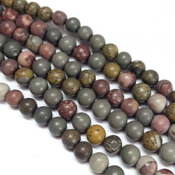 Natural Dendritic Jasper Beads Strands, Chohua Jasper, Round, Mixed Color, 6mm, Hole: 1mm, about 64pcs/strand, 15.1 inch