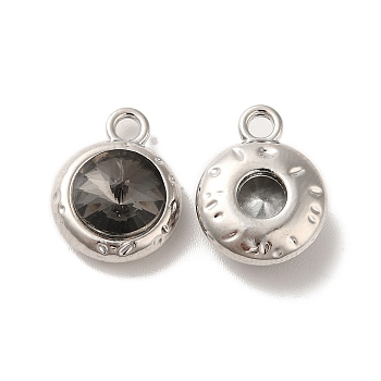 Glass Pendants, Rack Plating Platinum Alloy Findings, Nickel Free, Flat Round Charms, Black, 15x11.5x6mm, Hole: 2mm