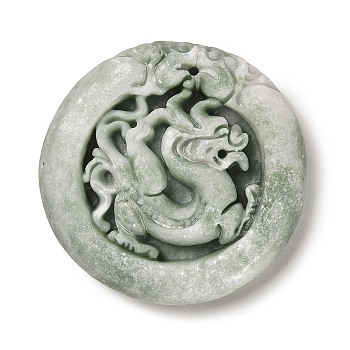Natural Calcite Carved Pendants, Dragon, 48x48x9mm, Hole: 1.6mm