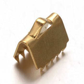 Ion Plating(IP) 304 Stainless Steel Ribbon Crimp Ends, Golden, 7.5x8mm, Hole: 2x1.5mm