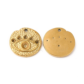 Ion Plating(IP) 304 Stainless Steel Pendant Rhineatone Settings, Flat Round with Eye, Real 18K Gold Plated, Fit for 1.4mm and 3mm Rhinestone, 13.5x2mm, Hole: 1mm