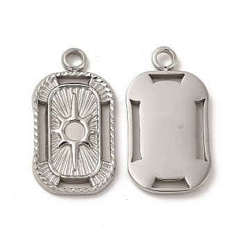 304 Stainless Steel Pendant Cabochon Settings, Rectangle with Sun Pattern, Stainless Steel Color, Tray: 3mm, 23x12x2mm, Hole: 2.5mm