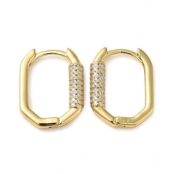 Oval Brass Hoop Earrings with Clear Cubic Zirconia, Real 16K Gold Plated, 20.5x3.5x16mm