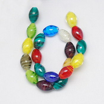 Handmade Lampwork Beads, Pearlized, Oval, Mixed Color, 17x12mm, Hole: 1mm