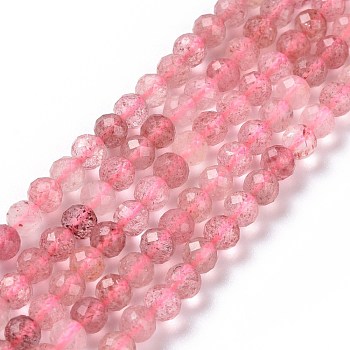 Natural Strawberry Quartz Beads Strands,  Faceted, Round, 4mm, Hole: 0.7mm, about 100pcs/strand, 15.75 inch(40cm)