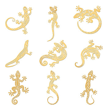 Nickel Decoration Stickers, Metal Resin Filler, Epoxy Resin & UV Resin Craft Filling Material, Gecko, 40x40mm, 9 styles, 1pc/style, 9pcs/set