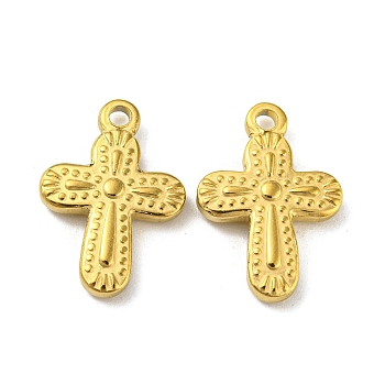 Ion Plating(IP) 304 Stainless Steel Pendants, Cross Charm, Real 18K Gold Plated, 19x13.5x3mm, Hole: 1.8mm
