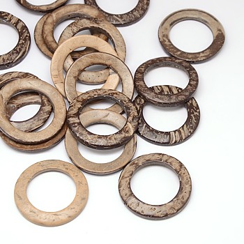 Wood Jewelry Findings Coconut Linking Rings, Camel, 38x2~5mm