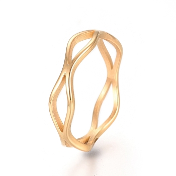 Unisex Ion Plating(IP) 304 Stainless Steel Finger Rings, Cross Ring, Golden, Size 5~9, 15~19mm