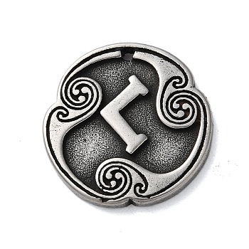 Rune Letters Alloy Pendants, Round, Antique Silver, 25x3mm, Hole: 1.6mm