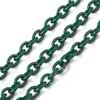 Spray Painted 304 Stainless Steel Cable Chains, with Spool, Unwelded, Green, 4x3x0.7mm