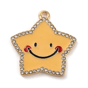 Alloy Enamel Pendants, with Rhinestone, Golden, Star, 26.5x24.5x2mm, Hole: 2mm