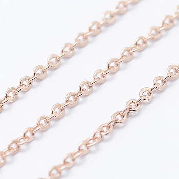 Brass Cable Chains, Soldered, Long-Lasting Plated, Flat Oval, Lead Free & Nickel Free & Cadmium Free, Rose Gold, 1.5mm