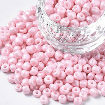 6/0 Glass Seed Beads, Baking Paint, Round Hole, Round, Pink, 4~5x3~5mm, Hole: 1.2~1.5mm, about 4500pcs/Pound