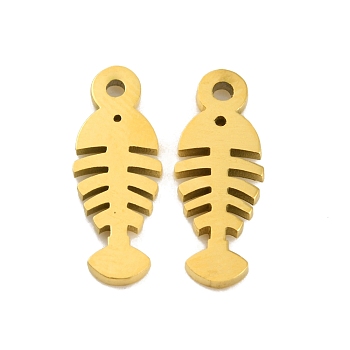 Ion Plating(IP) 304 Stainless Steel Charms, Laser Cut, Fish Bones Charm, Real 18K Gold Plated, 13x5x1mm, Hole: 1mm