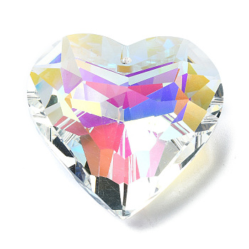 K9 Glass Rhinestone Pendants, Faceted, Heart, Crystal AB, 44x45.5x25.5mm, Hole: 1.6mm