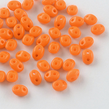 2-Hole Seed Beads, Czech Glass Beads, Dark Orange, 5x3.5x3mm, Hole: 0.5mm, about 650pcs/bag