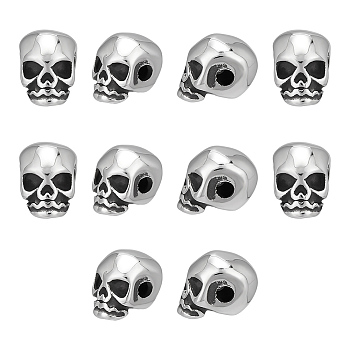 10Pcs 304 Stainless Steel Beads, Skull, Antique Silver, 11x8x10mm, Hole: 2.5mm