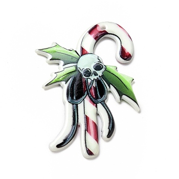 Printed  Acrylic Pendants, for Christmas, Candy Cane Pattern, 49x35x2mm, Hole: 1.8mm
